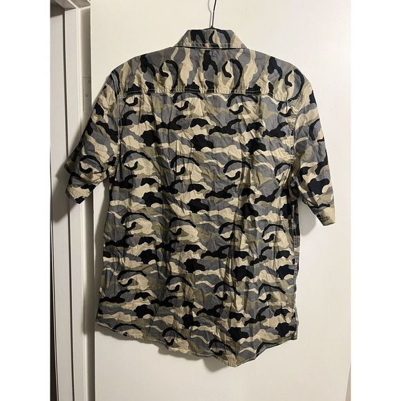 Dickies Mens Green Camo Short Sleeve Button Up Shirt Size Large Double Pocket - Picture 2 of 3